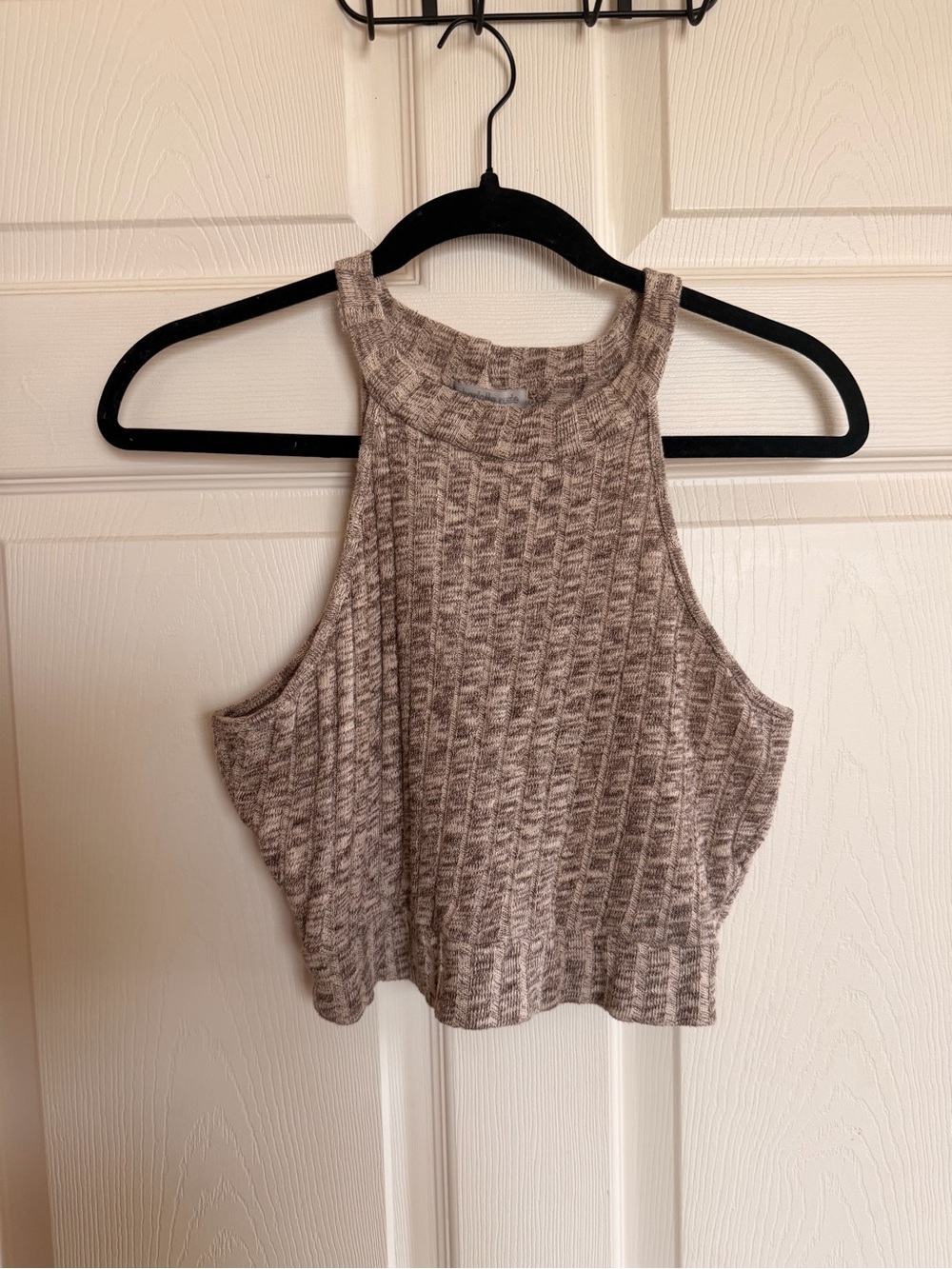 Charlotte Russe Ribbed Knit Cropped Tank Top Brown Beige